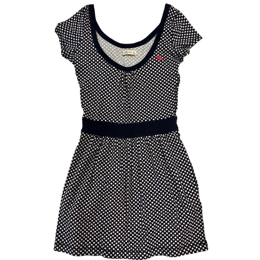 Abercrombie & Fitch Navy Polka Dot Smocked Waist Cotton Mini Dress Summer Size M